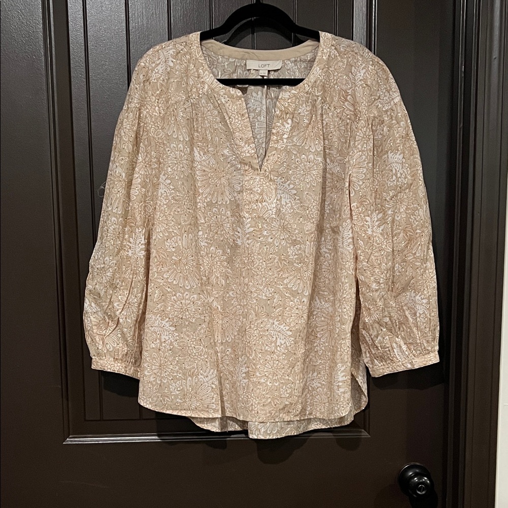 LOFT Women's Cream Floral Blouse